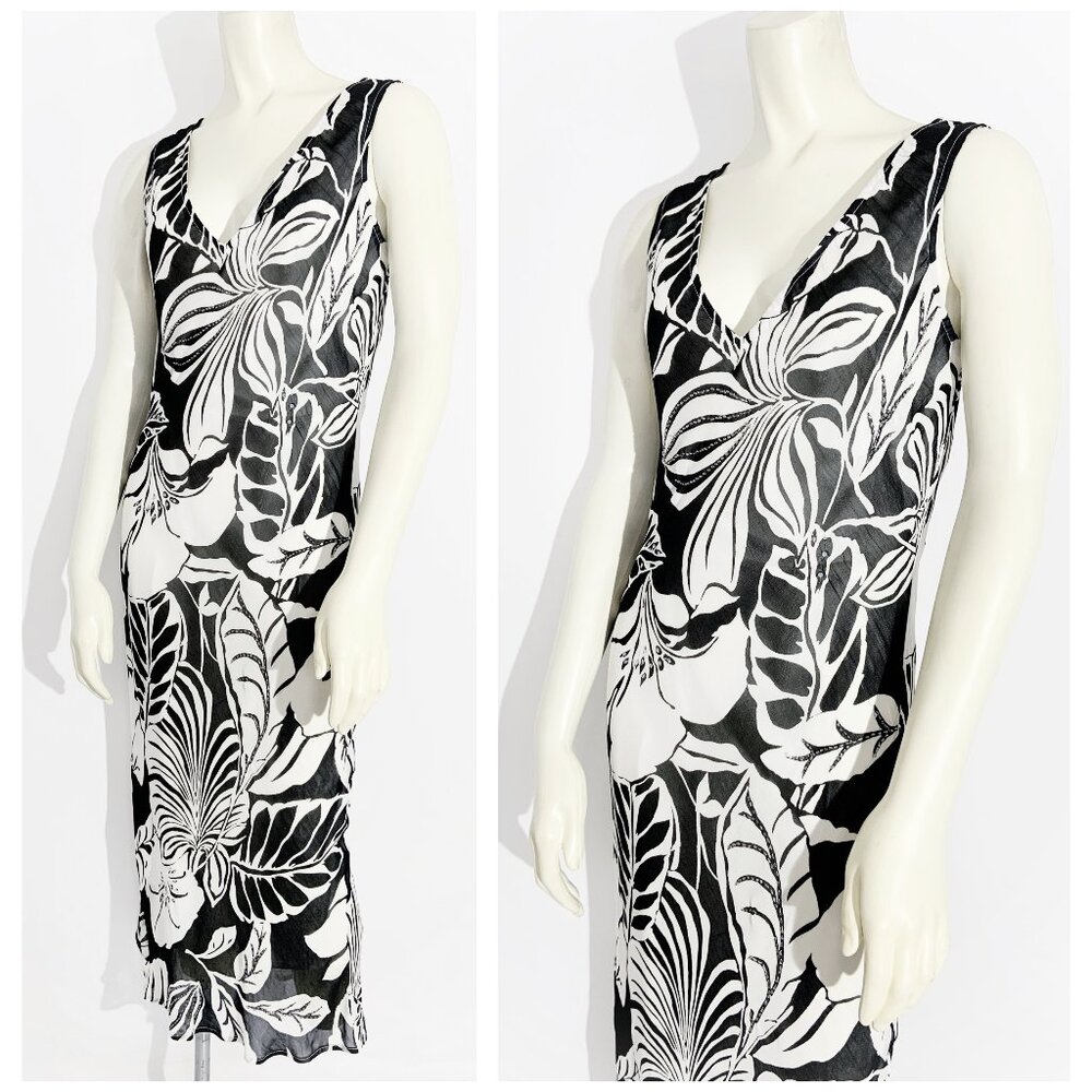 Vintage Y2K Beaded Print Dress in Black and White / size Small-Medium